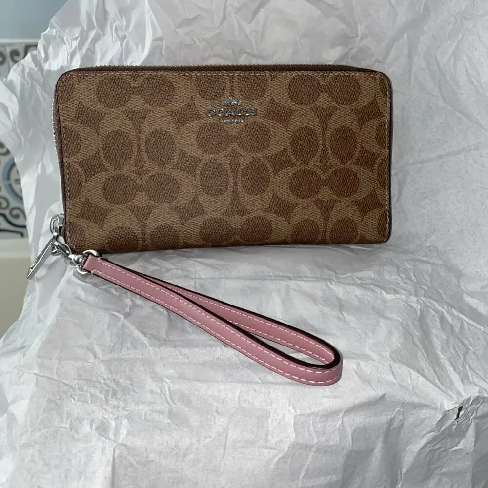 Coach Long Zip Around Wallet With Detachable Card Case In Signature Canvas